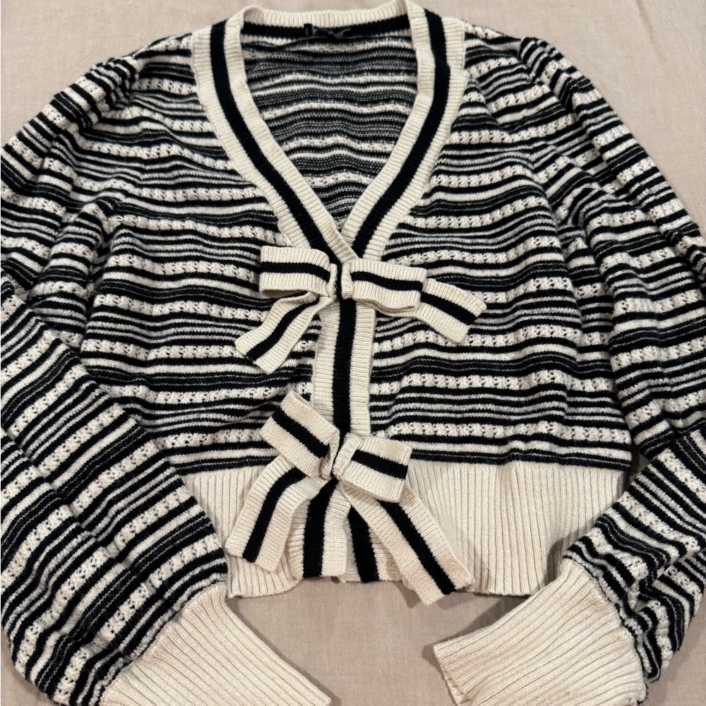 Express Black and White Striped Cardigan